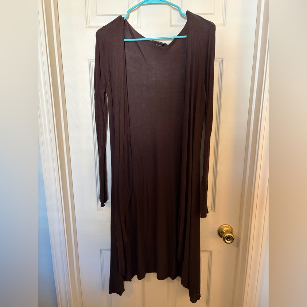 BCBG MAXAZRIA Elegant Sheer Brown Long Sleeve Open Cardigan - size L